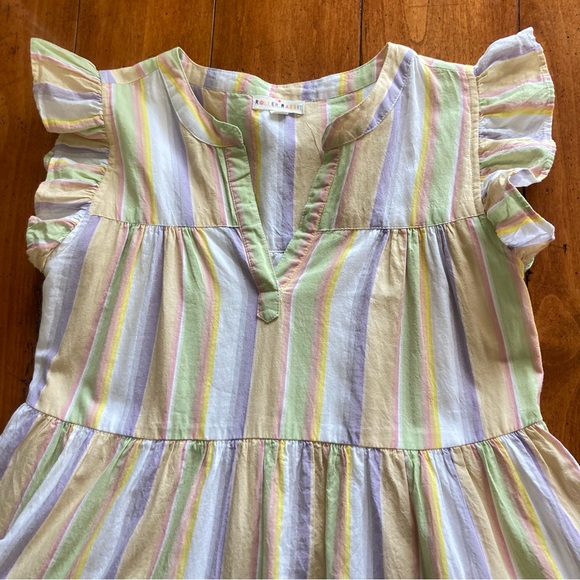 Roller Rabbit 100% cotton Rainbow Striped Ruffle Sleeve Dress size XS - Picture 3 of 8